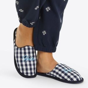 Draper James Gingham Slippers Navy Blue Hello Sugar Aubrey NWT